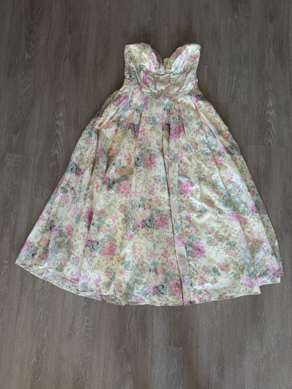 Lulu's Strapless Floral Midi Dress in Pink and Cream